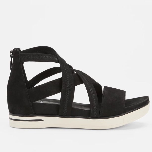 Eileen Fisher Skill Tumbled Nubuck Sneaker Sandal Crisscross Black Size 6.5